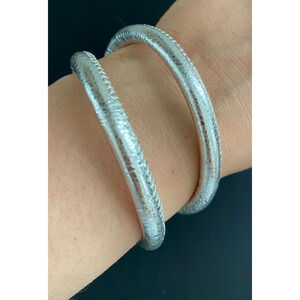 Brighton Woodstock Double Bracelet Shiny Silver Magnetic Clasp Leather 16"